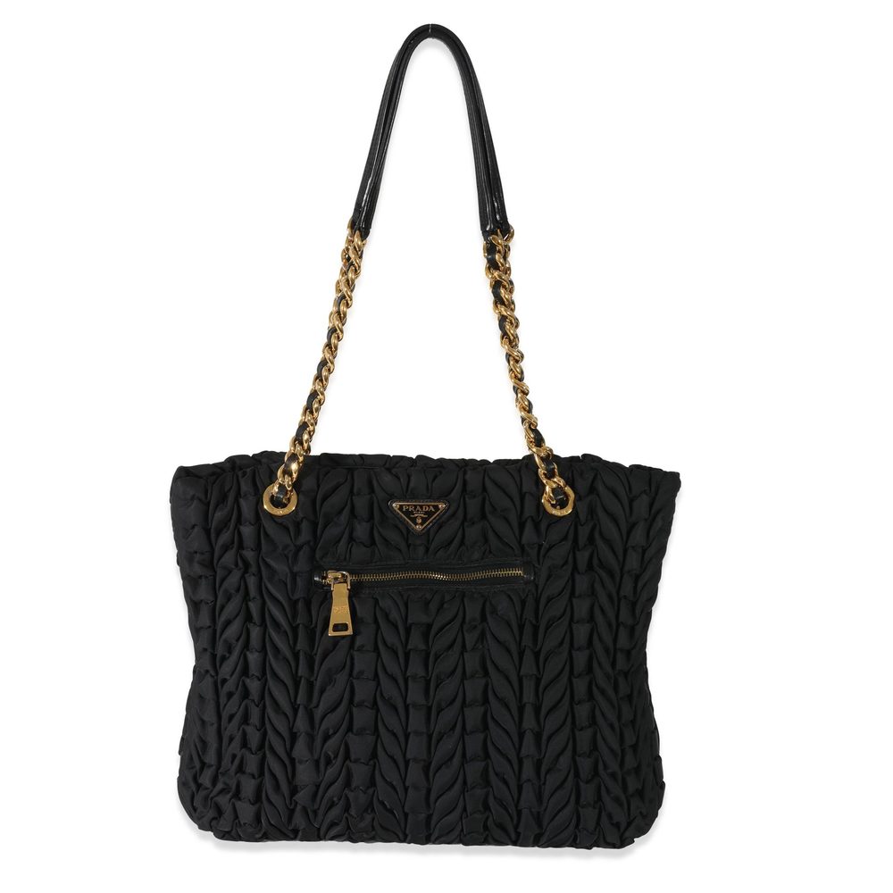 Prada Black Nylon Ruched Chain Tote